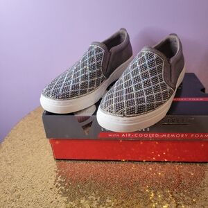 Skecher Street Los Angeles Rhinestone slip ons 8.5 in Pewter